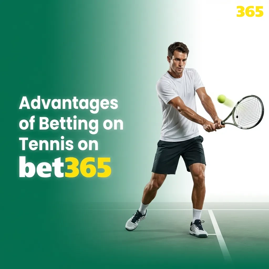 Infographic showing Bet365 tennis betting perks: broad event coverage, live odds, cash out, stats, and responsible tools