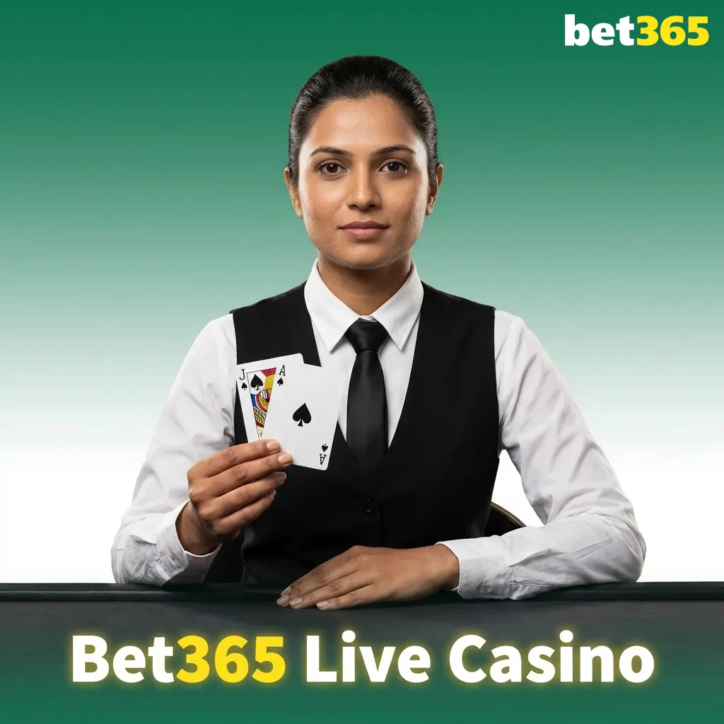 Professional croupier dealing cards at Bet365 live casino table with HD streaming and interactive gameplay options