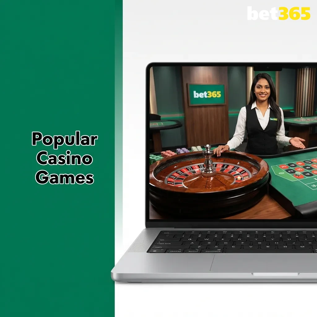 Graphic titled “Popular Casino Games” showing Bet365 slots and live tables like Andar Bahar, Teen Patti and roulette.