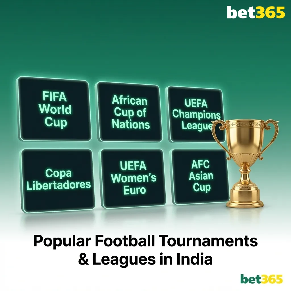 Graphic titled “Popular Football Tournaments & Leagues in India” with logos of global and Indian football competitions