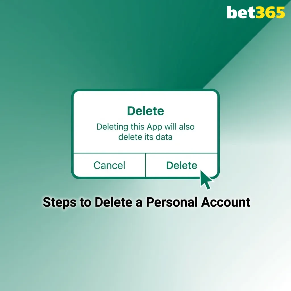 Four-step process flowchart showing how to permanently delete a betting account through withdrawal, support contact, and verification.
