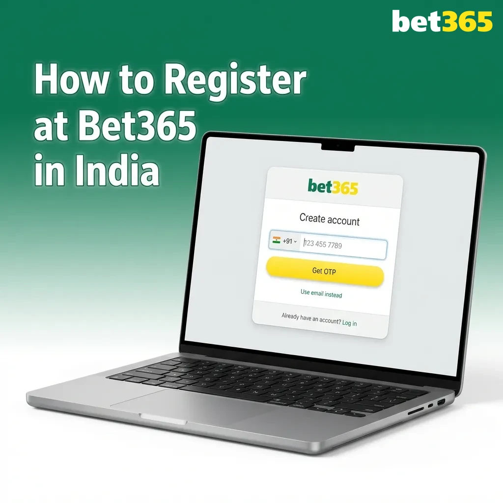 Bet365 India registration form displayed on mobile device showing sign-up fields and verification options