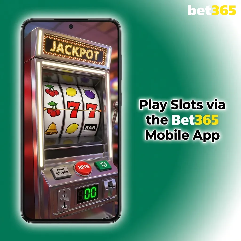 Smartphone displaying Bet365 mobile casino app with colorful slot game interface and touch-friendly controls