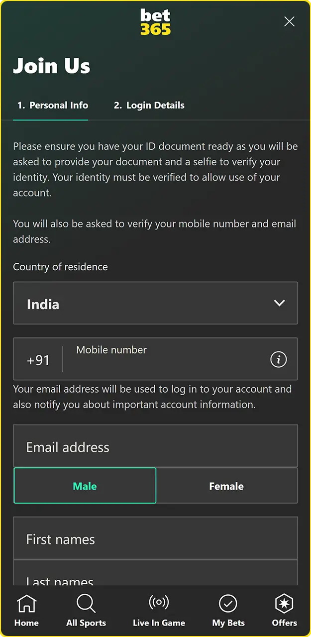 Choose a convenient way to sign up for Bet365.